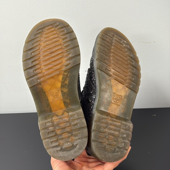 Dr. Martens Kids Lace up Zipper Boots Chunky Glitter 1460 Black Purple Pink US3 - Picture 9 of 9